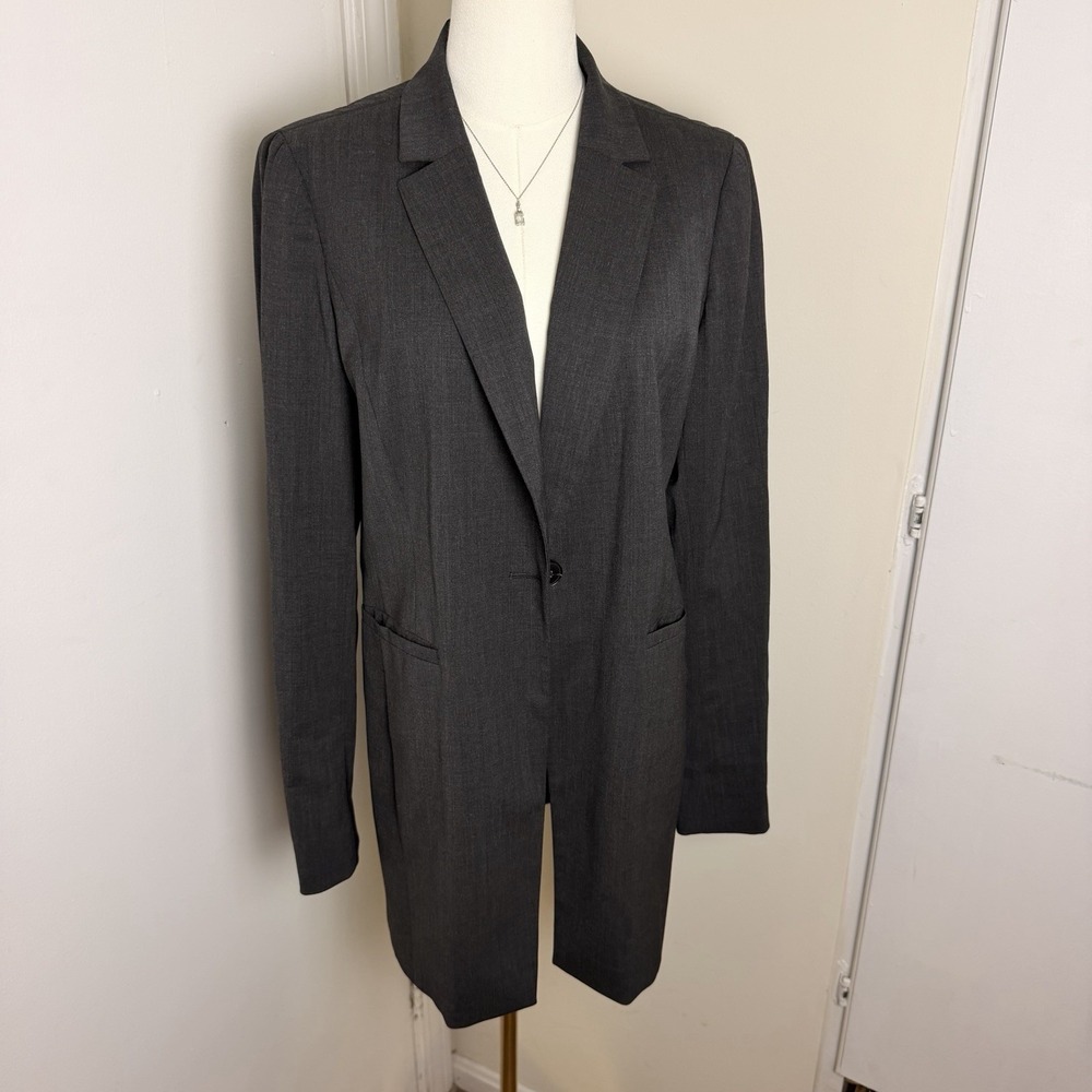 Lafayette 148 New York Gray Wool Blend Single Button Blazer Jacket Size 10